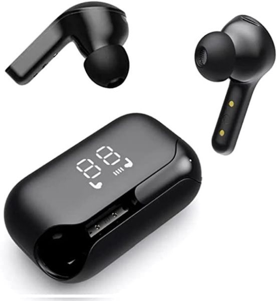 Rangenine Premium Wireless Earbuds with Active Noise Cancellation & Bluetooth 5.2, Long Hours Run, LED Display ear phones, IPX5 Waterproof Compatible with Iphone & Android, Black