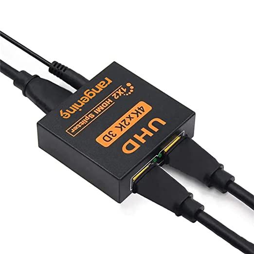 rangenine 4K HDMI Splitter 1 In 2 Out Professional Hdcp Bypass 2 Way HDMI Just Duplicate/Mirror Screens with Lossless Transmission 1 to 2 Amplifier for 4K@30HZ Full HD 1080P 3D CEC