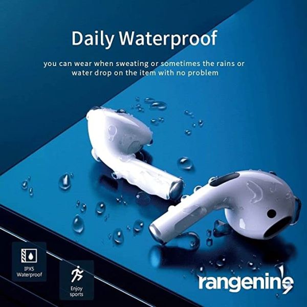 rangenine Wireless Earphone Hi-Fi Stereo Noise Cancelling Headphones, Fast Charging Touch Control, Bluetooth 5.0, Long Hours Run, IPX3 Waterproof Compatible with iPhones & Android Smartphones,White